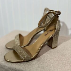 DIDIFU Gold Glitter Block Heel Sandals Women’s 7 Ankle Strap Party Wedding Shoes